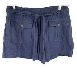 Loft Linen Blend Blue High Waist Paper Bag Shorts NWT Size Large